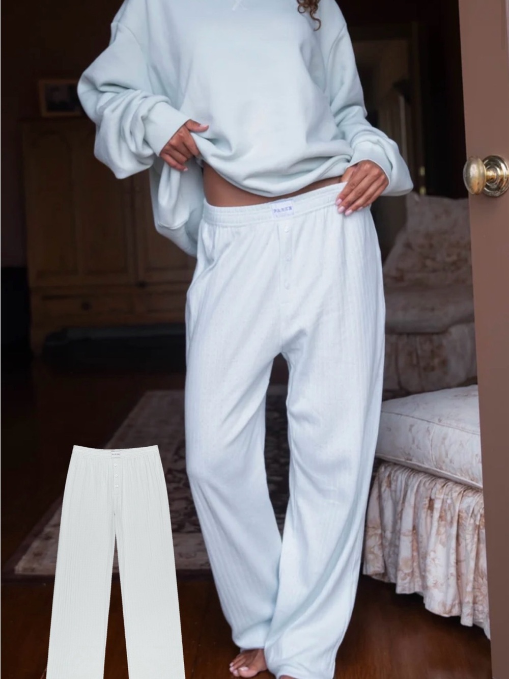 Pale Blue Parke Pointelle Boxer Pants Size Medium
